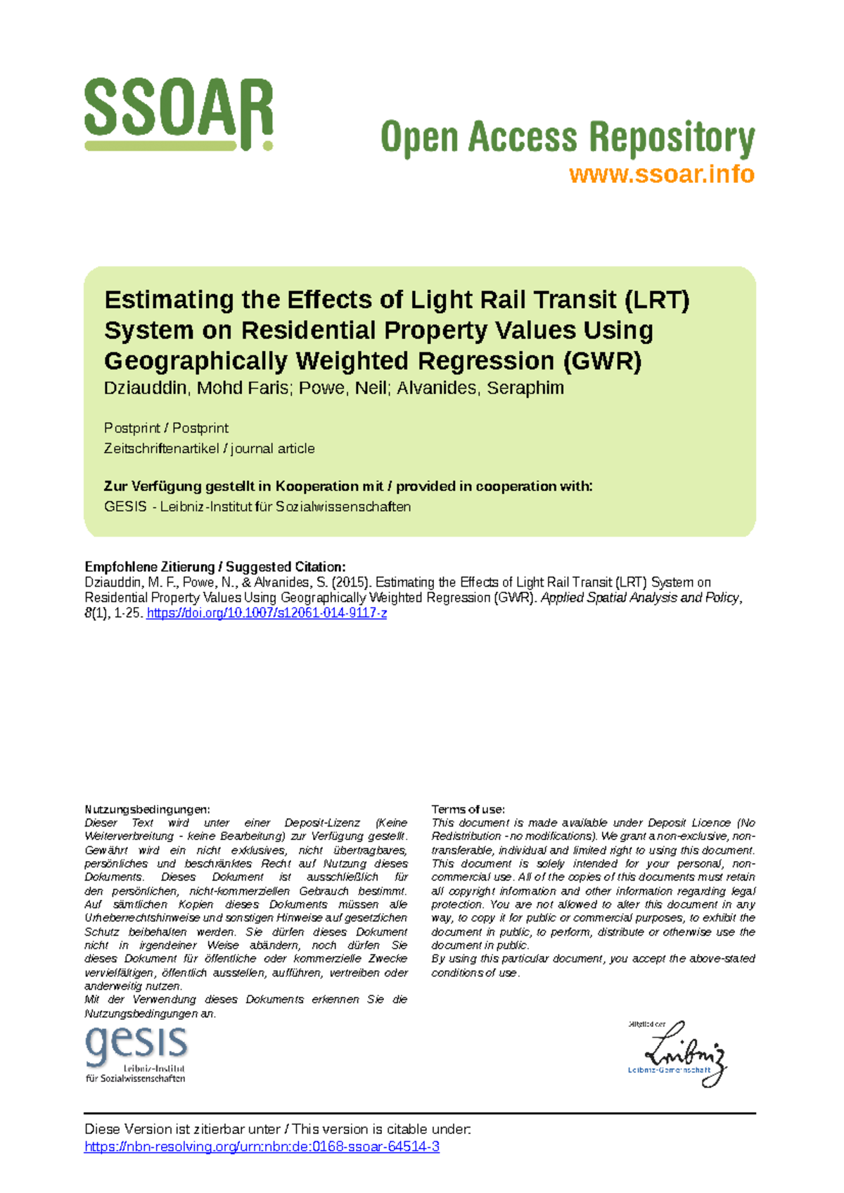 Effects of lrt on residential - ssoar Estimating the Effects of Light ...