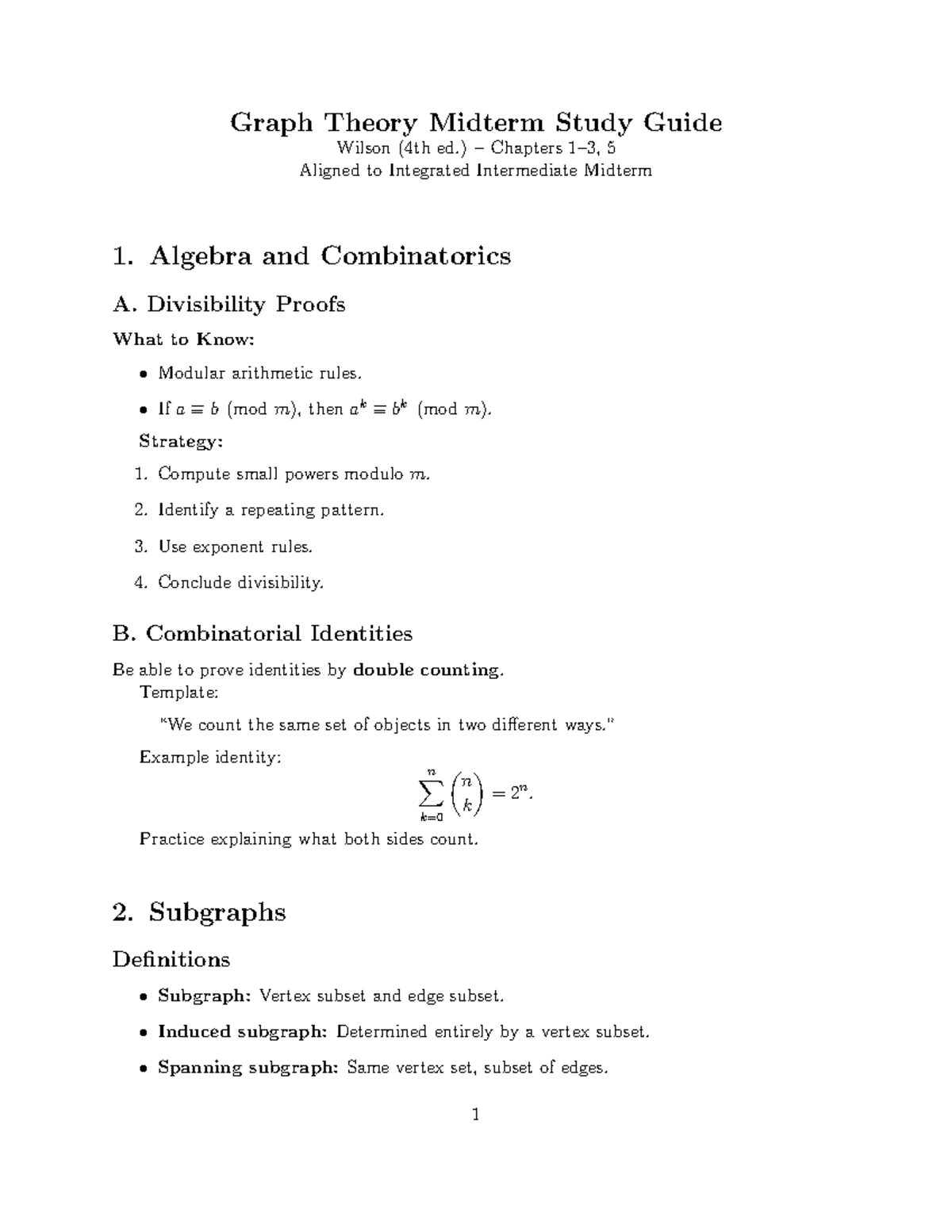 Graph Theory (GT) Midterm Study Guide: Key Concepts & Proofs - Studocu