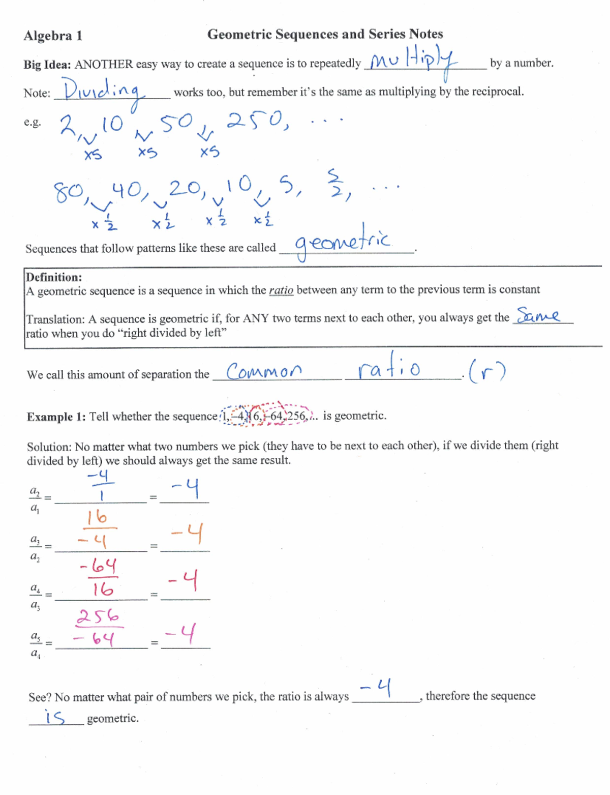 Geometric Sequences & Series Notes - 01-13-2017 Completion - Studocu