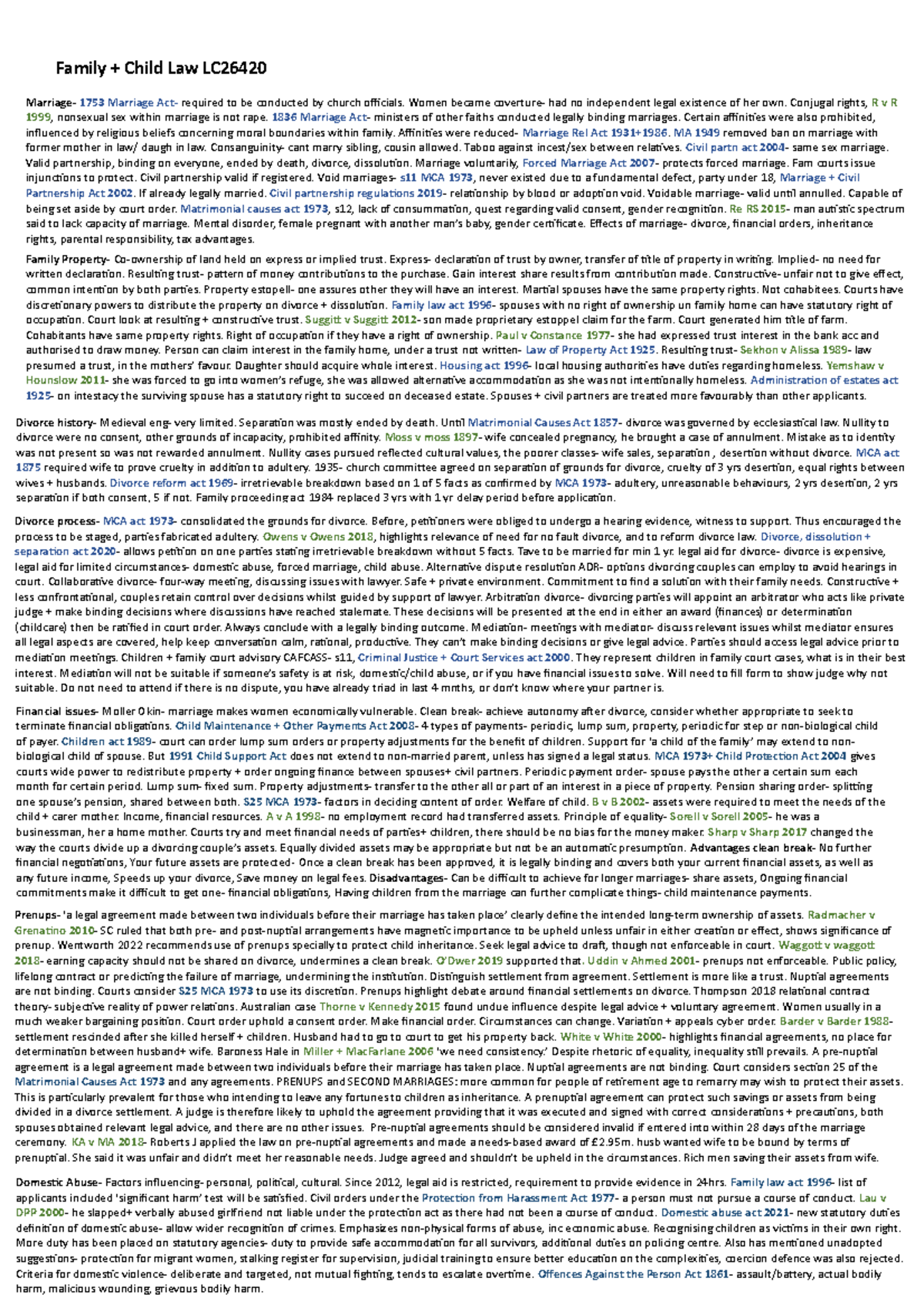 Family + Child Law LC: Comprehensive Exam Notes for Legal Studies - Studocu