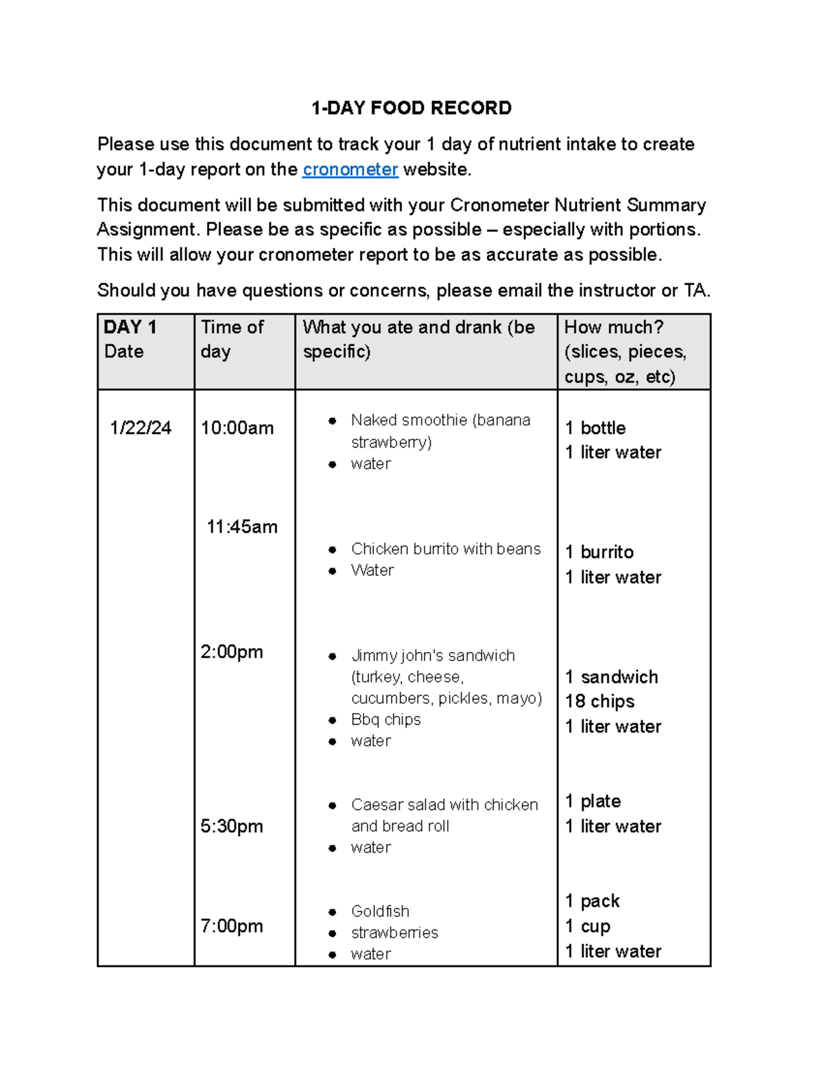 1-DAY FOOD Record - 1-DAY FOOD RECORD Please use this document to track ...