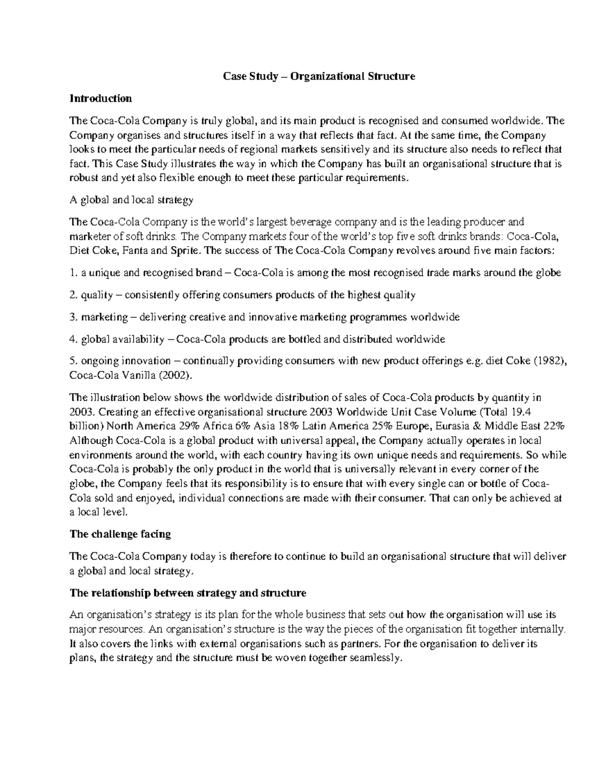 Coca-Cola Case Study: Organizational Structure Analysis and Insights ...