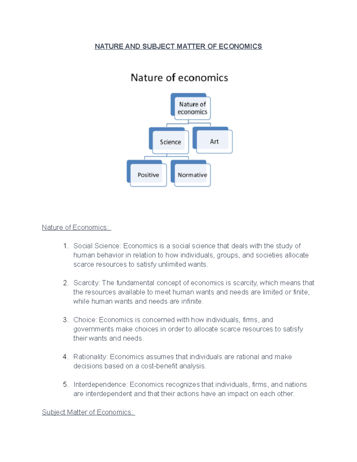 Nature and Subject Matter of Economics: Key Concepts and Areas - Studocu