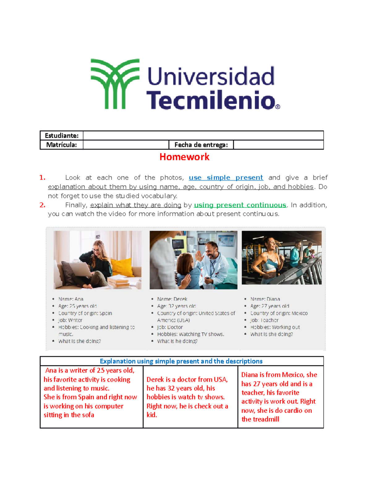 Homework 1 - Present Simple and Continuous Tense Exercises - Studocu