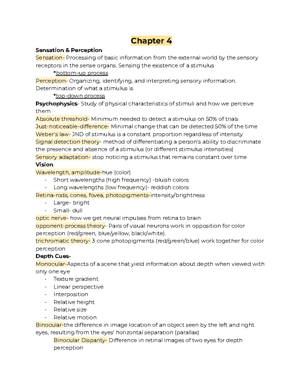 Psych 101: Exam 2 Study Guide on Sensation, Perception & Consciousness ...