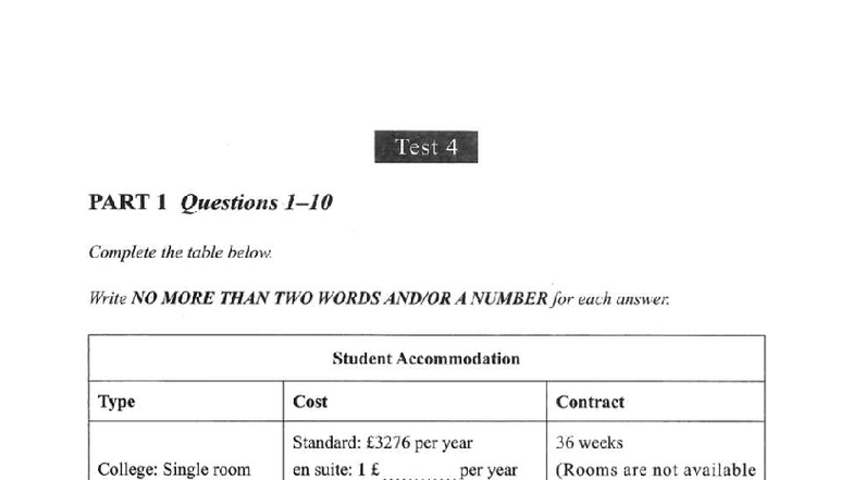 Test 4 - Level 1 Listening Practice Questions and Answers - Studocu