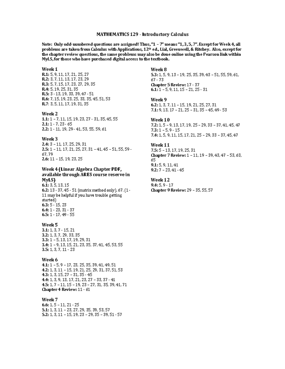 MATHEMATICS 129 Recommended Problems for Introductory Calculus - Studocu