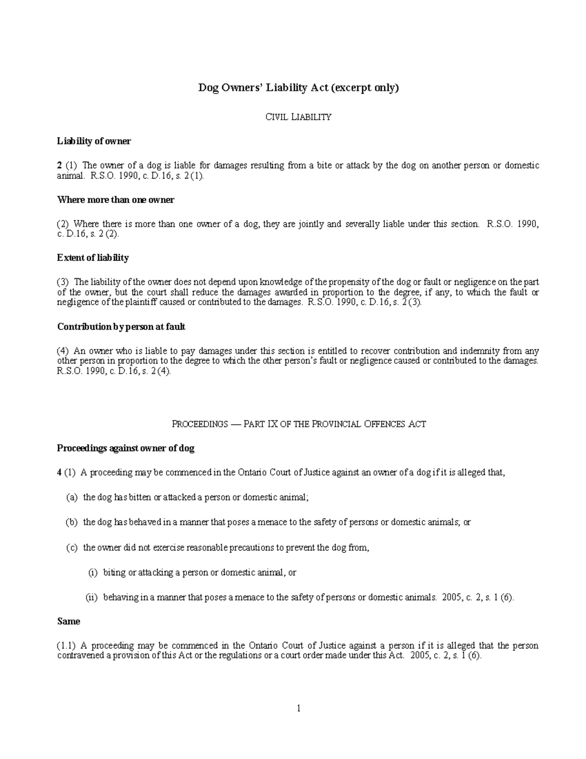 CIVIL LIABILITY: Overview of the Dog Owners' Liability Act - Studocu