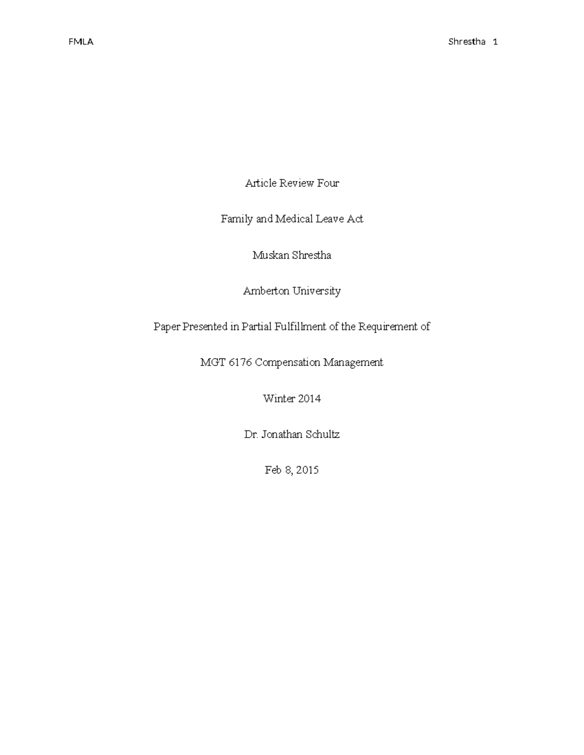 FMLA Article Review: Family and Medical Leave Act Insights - MGT 6176 ...