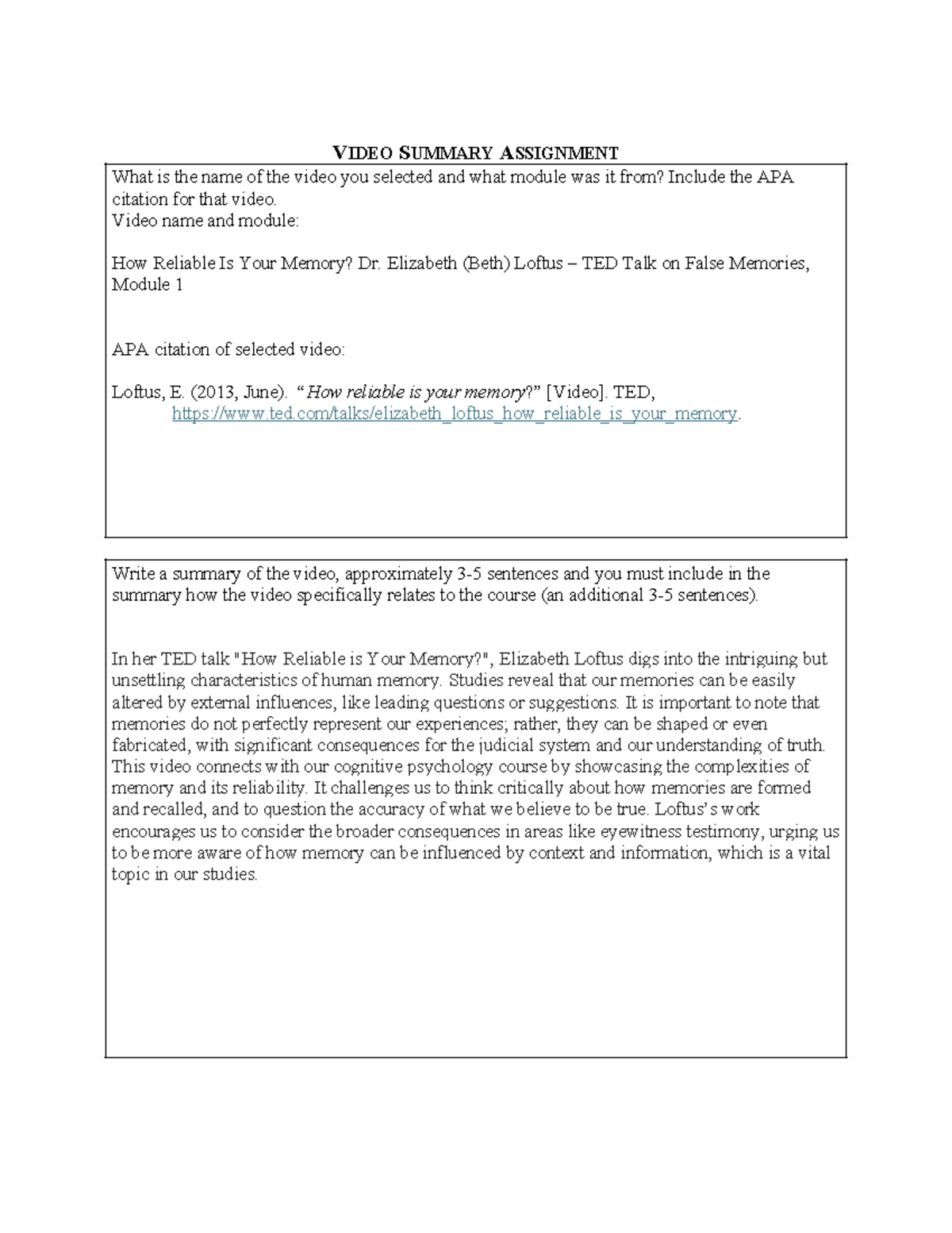 CPSY 101: Video Summary Assignment on Memory Reliability - Studocu