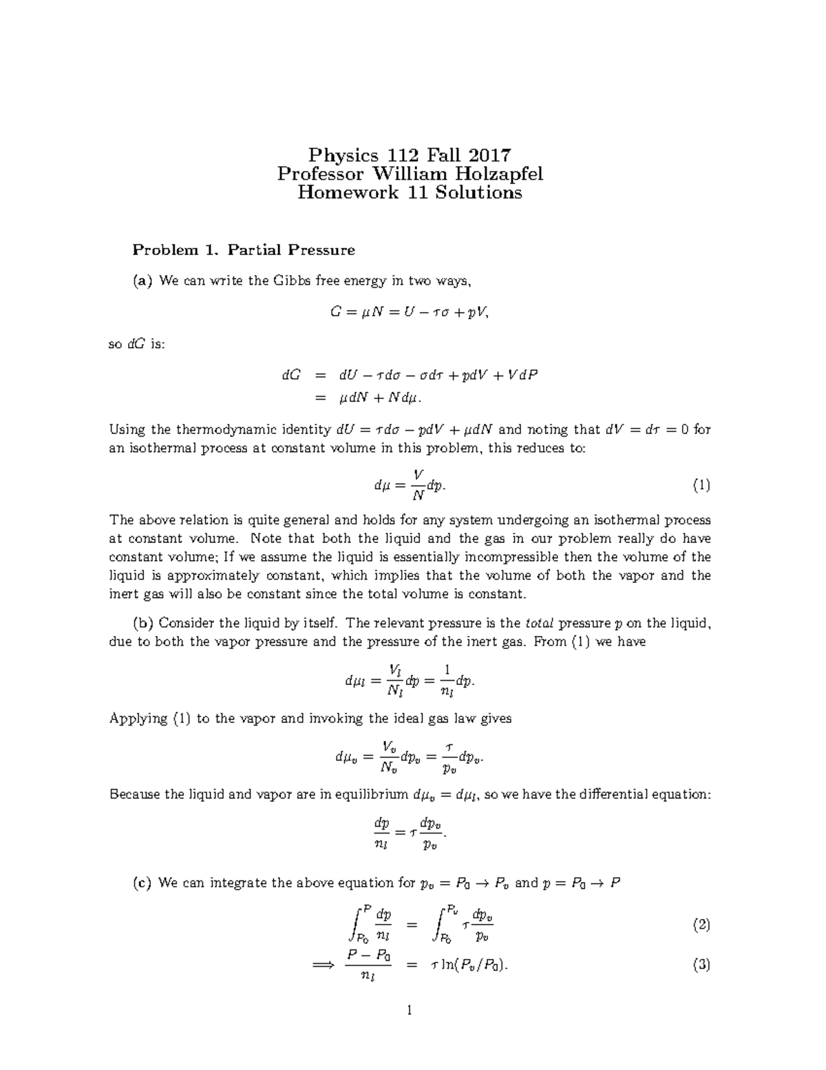 PS11Sol f17 - Physics 112 Fall 2017 Professor William Holzapfel ...