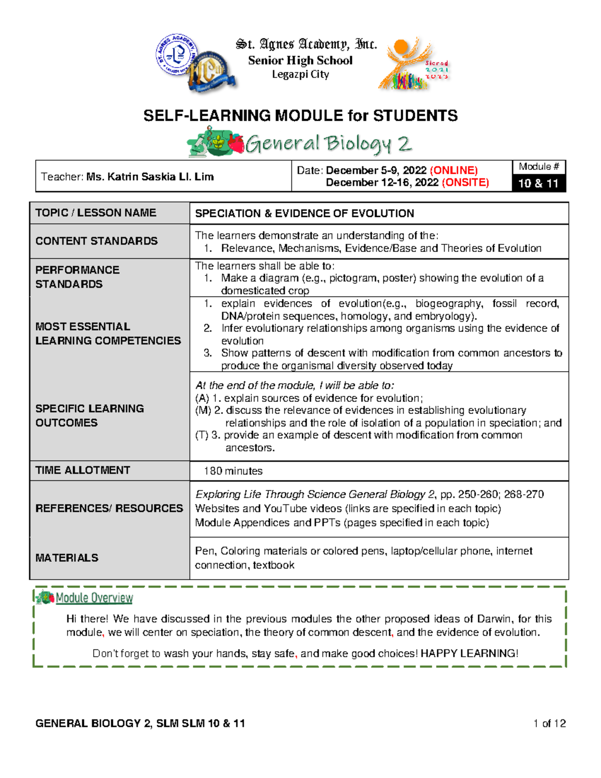 General Biology 2 - Module on Speciation and Evidence of Evolution ...