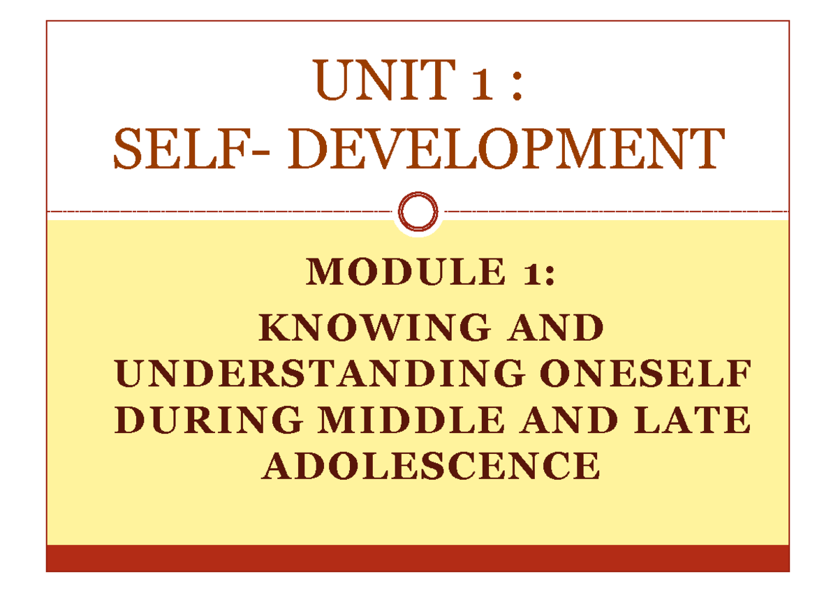 Perdev 101: Understanding Self-Concept in Adolescence Module 1 - Studocu