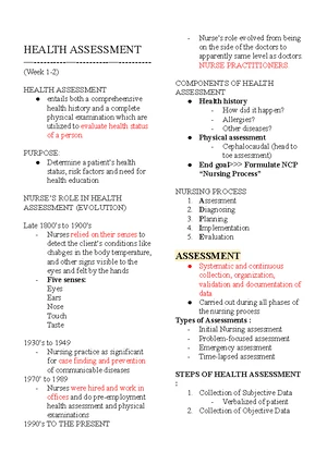 HA LEC Midterm Notes on Physical Assessment Techniques - Studocu