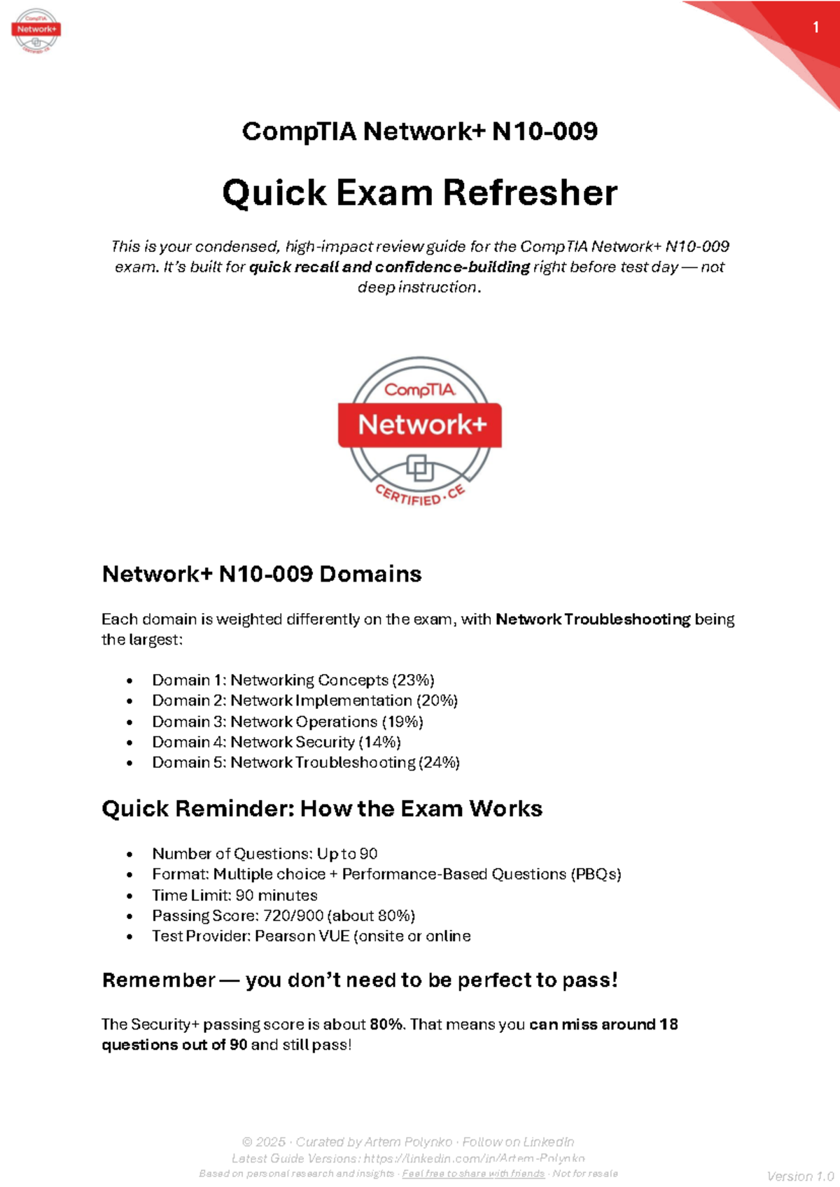 CompTIA Network Exam Quick Refresher Guide (1771360489) - Studocu