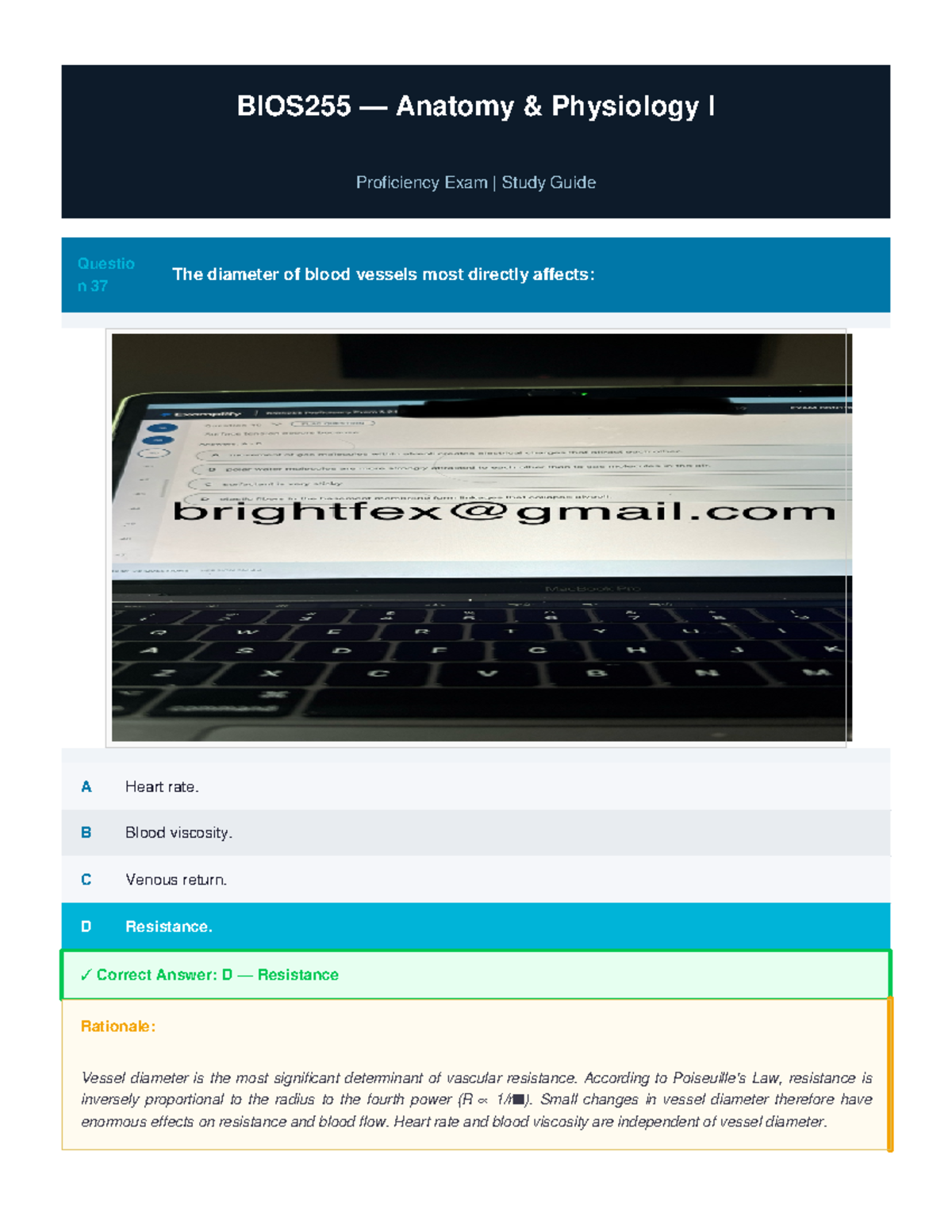 BIOS255 Anatomy Physiology I Proficiency Exam Study Guide - Studocu