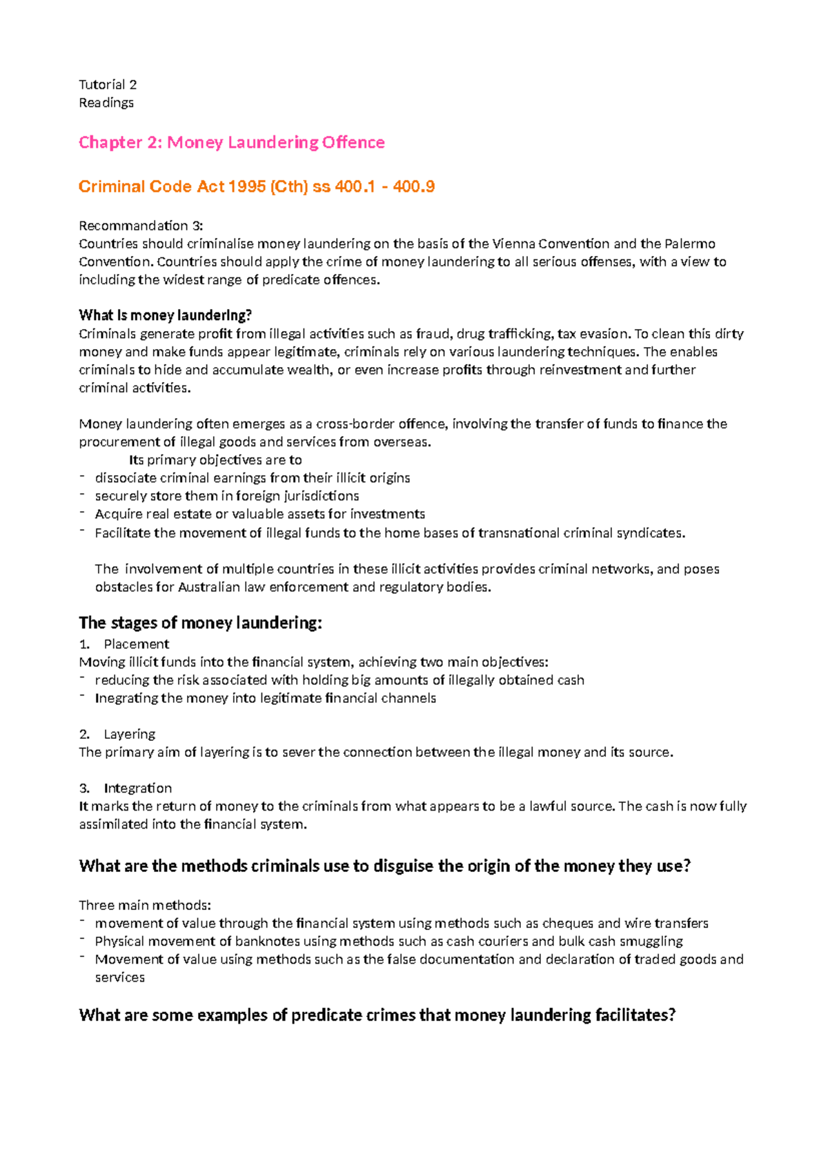 Tutorial 2 Readings: Money Laundering Offences in Criminal Code Act ...