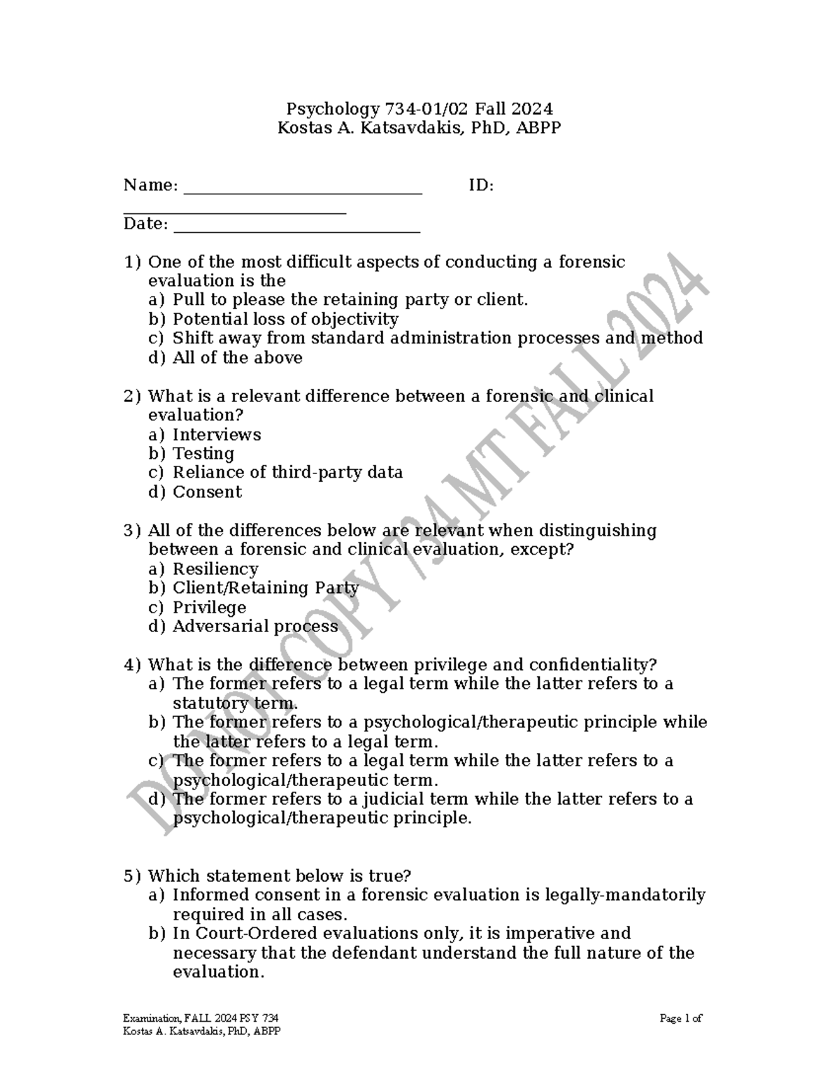 Forensic Psychology Evaluations: Ethical Standards Review (PSY 734 ...
