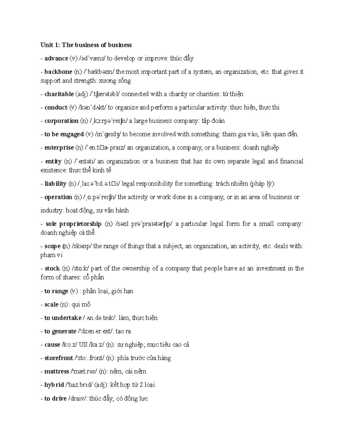 Unit 1: The Business of Business - Vocabulary & Writing Notes (COB1 ...