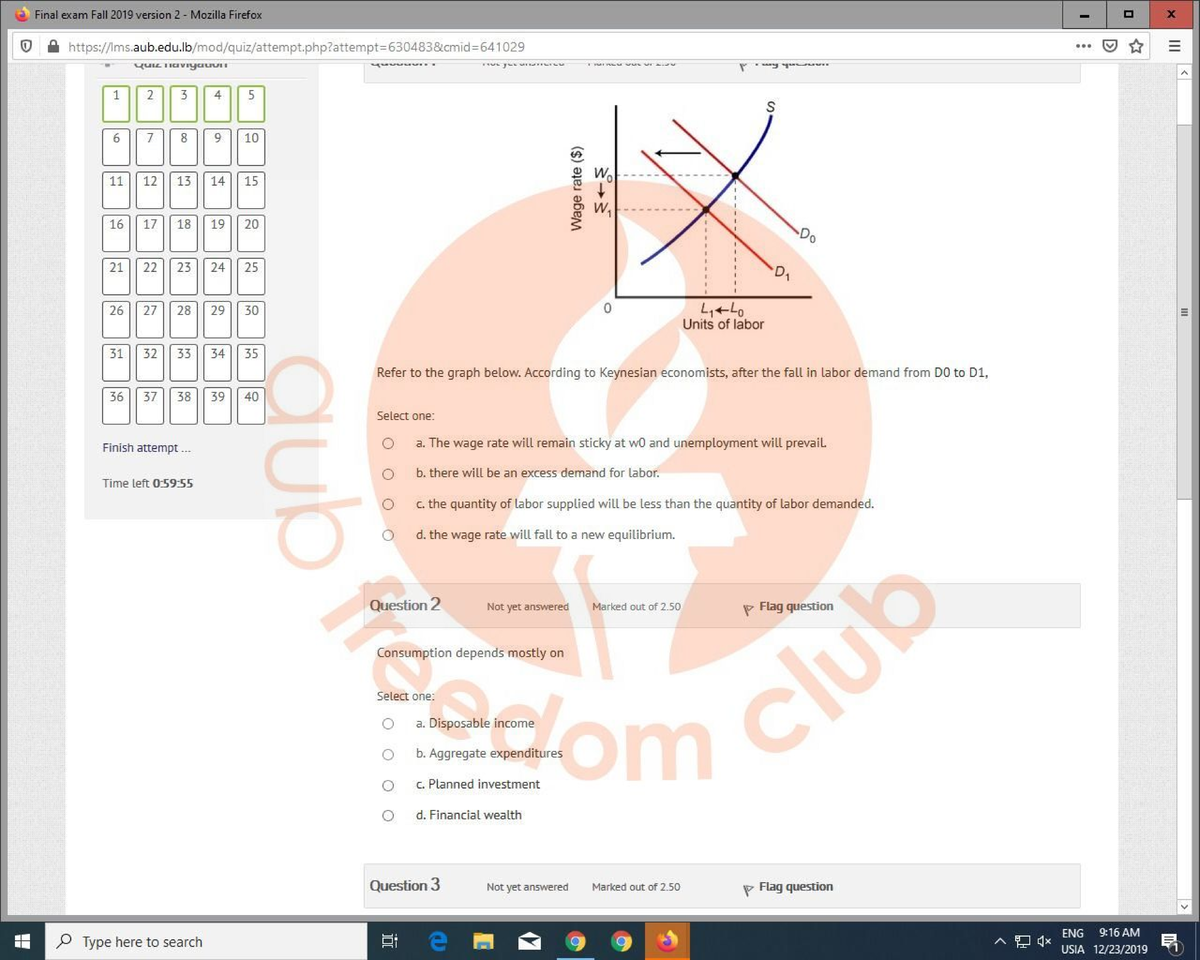 ECON212 Final Exam Fall 2019 Version 2: Key Concepts and Questions ...