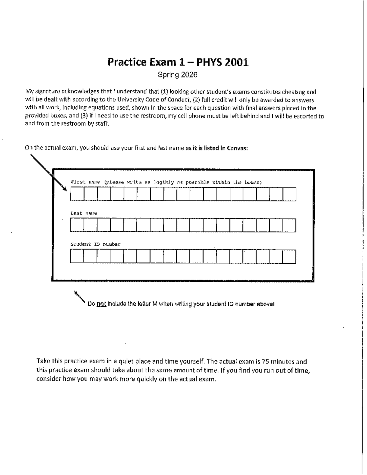 Practice Exam 1 PHYS 2001 Spring 2026 - Key Concepts and Problems - Studocu