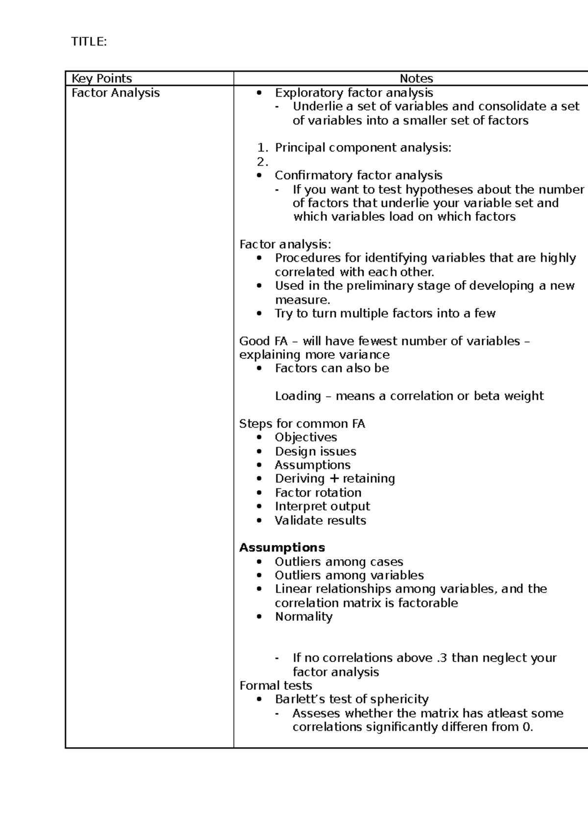 Factor Analysis - Key Concepts & Procedures Notes - Studocu