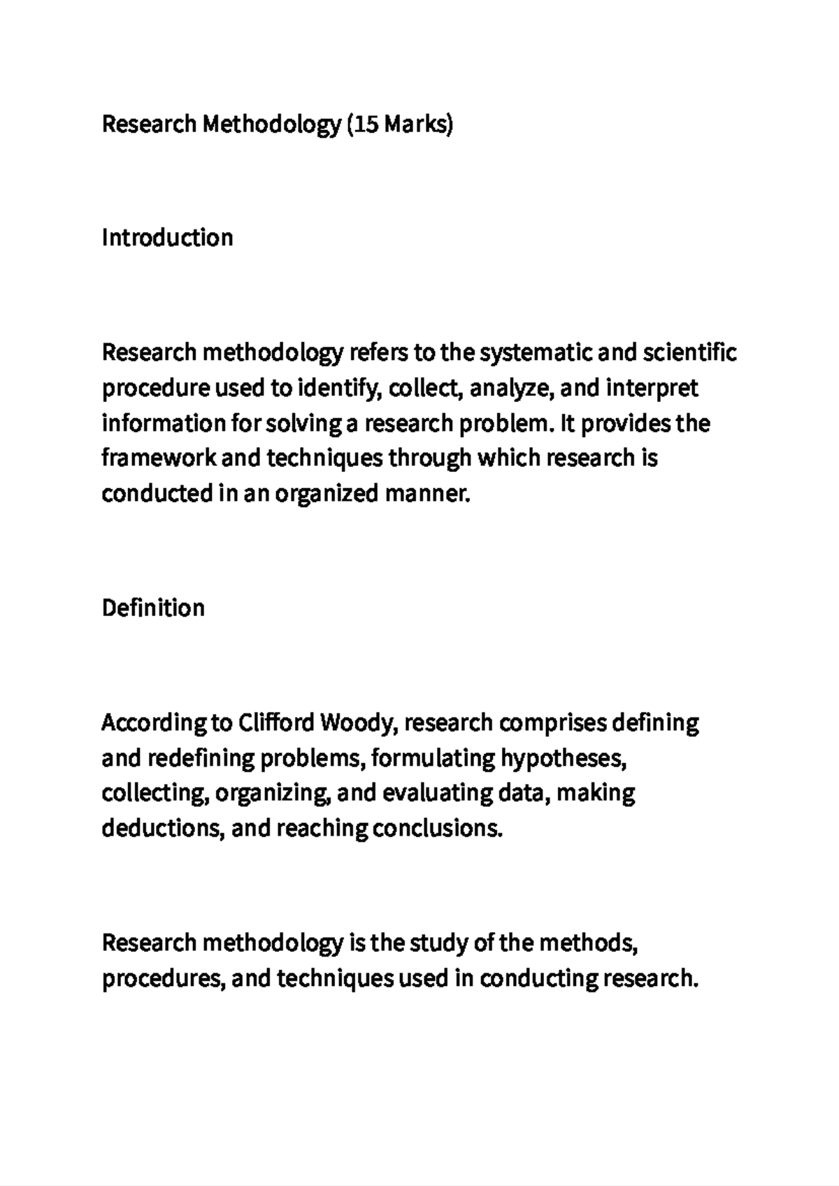 Research Methodology Overview (15 Marks) - Studocu