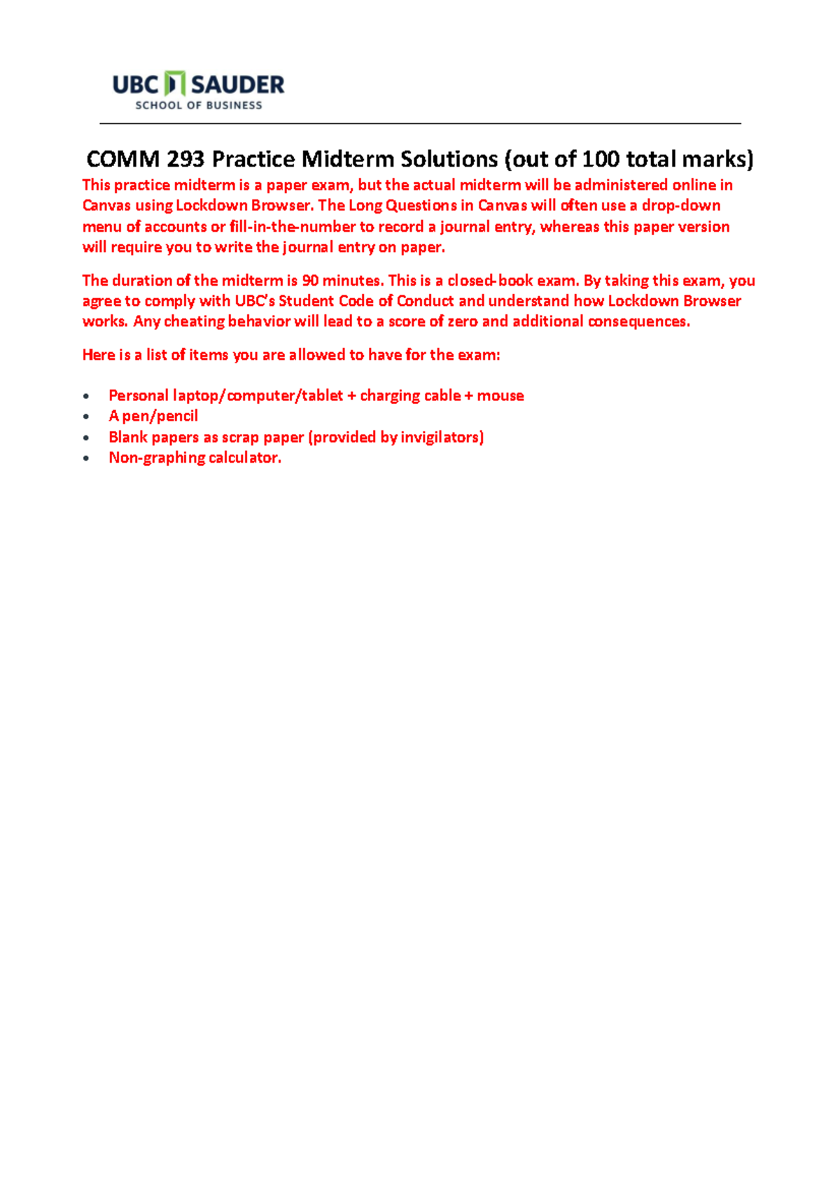 COMM293 Practice Midterm Solutions - The Long Questions in Canvas will ...