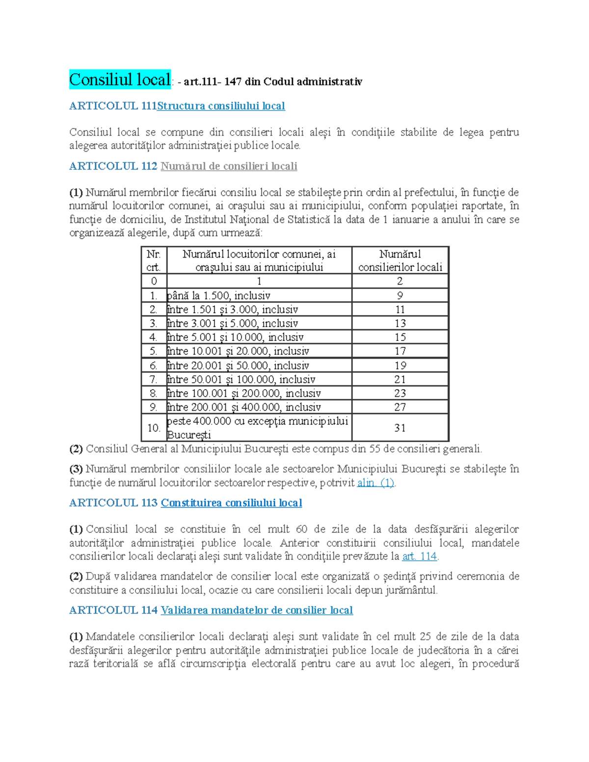Codul administrativ: Structura și Funcționarea Consiliului Local - Studocu