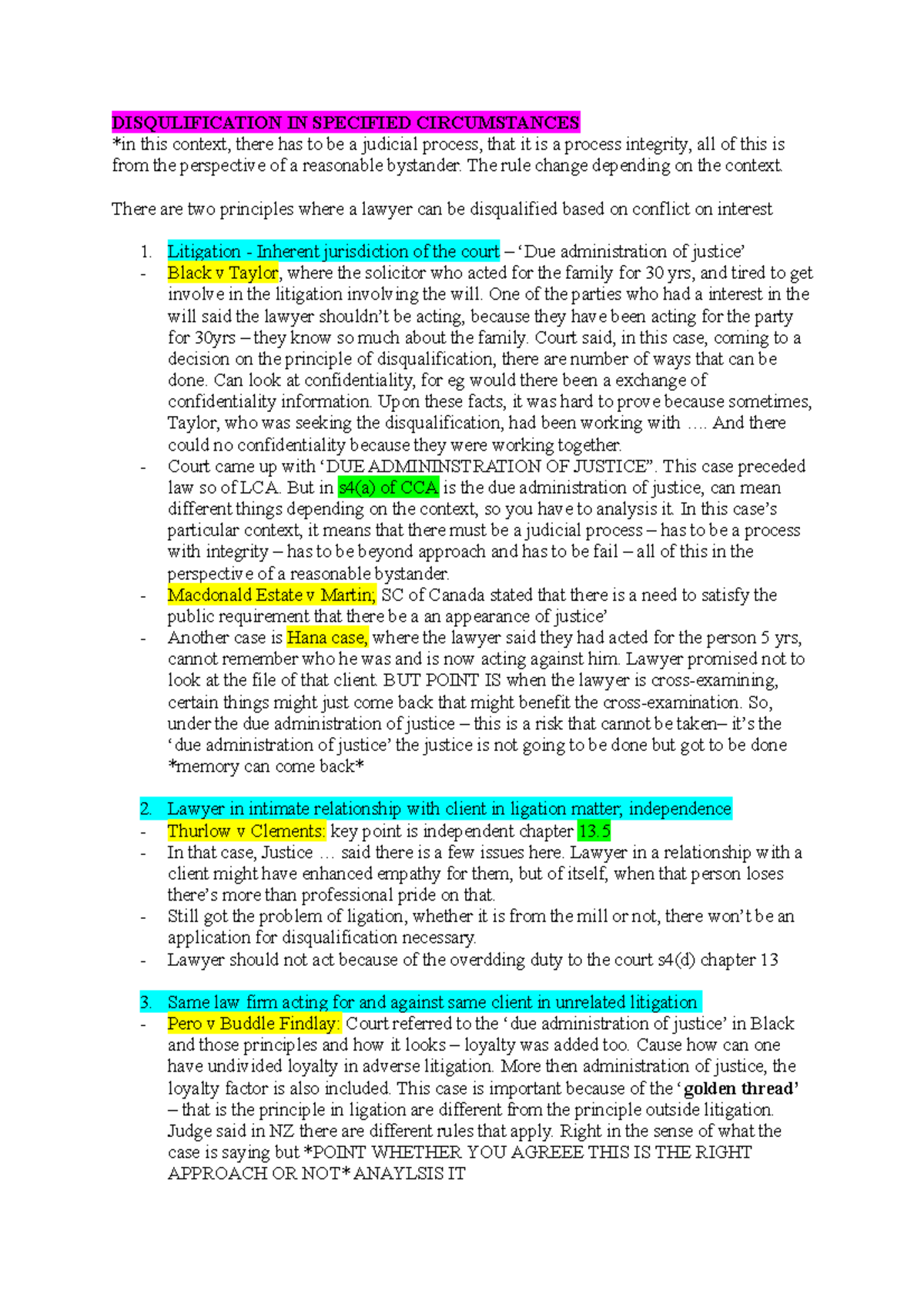 Legal Ethics: Disqualification of Lawyers in Specified Circumstances ...