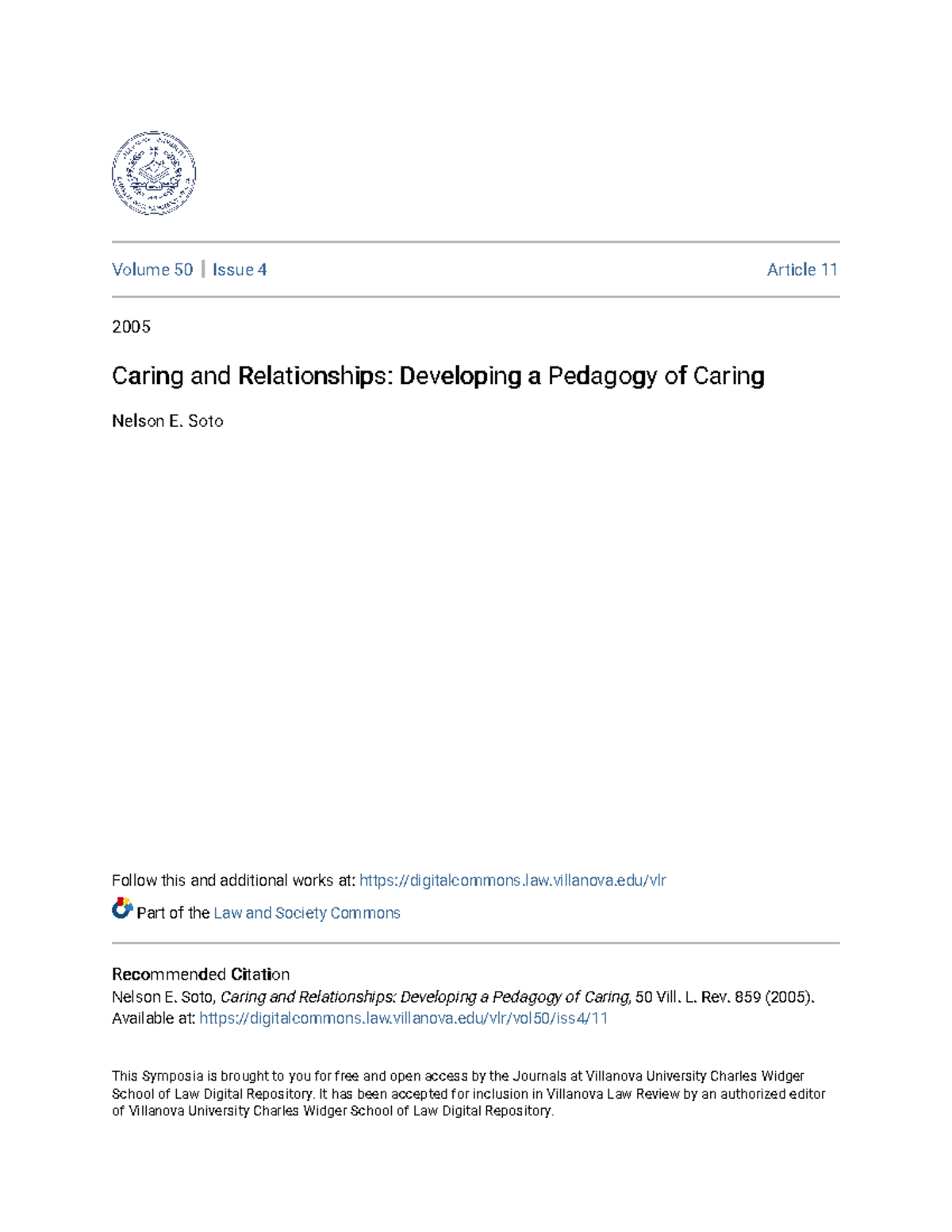 Caring and Relationships: Developing a Pedagogy of Caring (VLR 50:4 ...