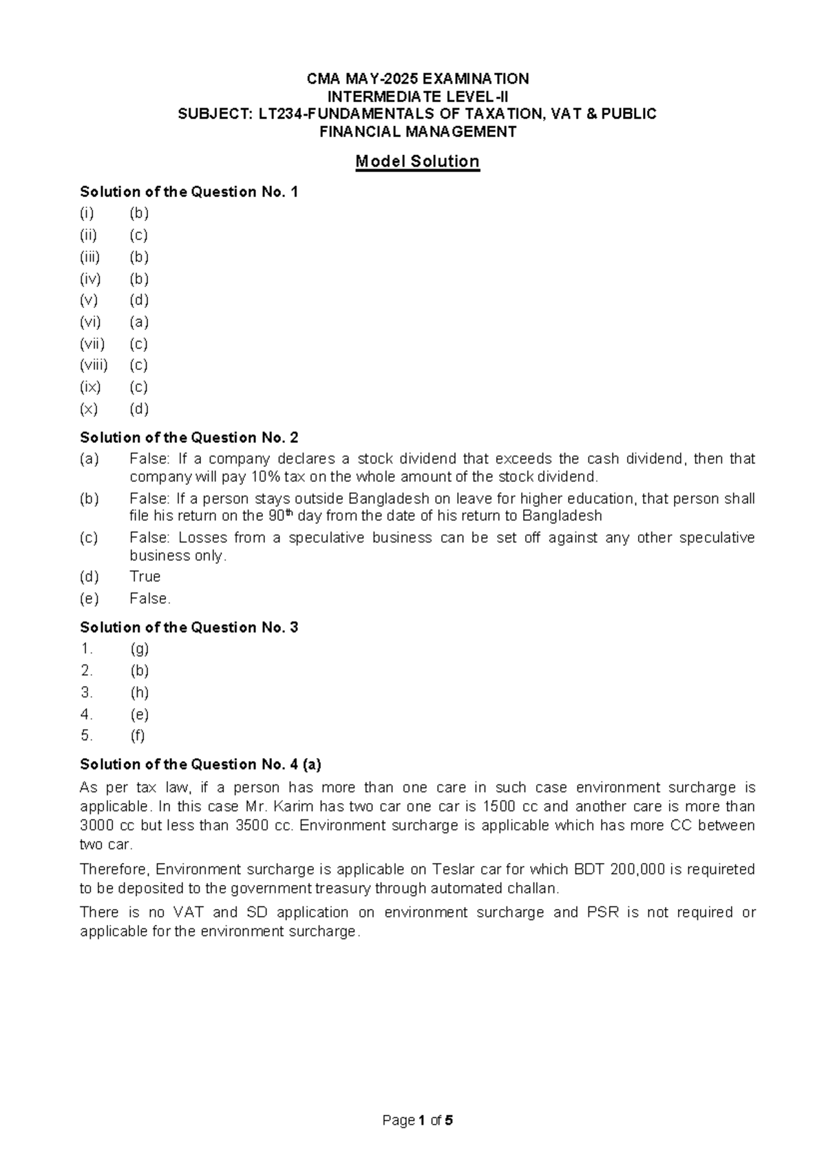 LT234. TPF (IL-II) Model Solutions for CMA May 2025 Exam on Taxation ...