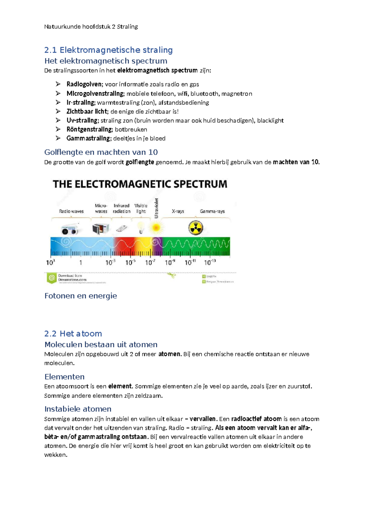 Natuurkunde Hoofdstuk 2: Straling en Elektromagnetische Straling ...