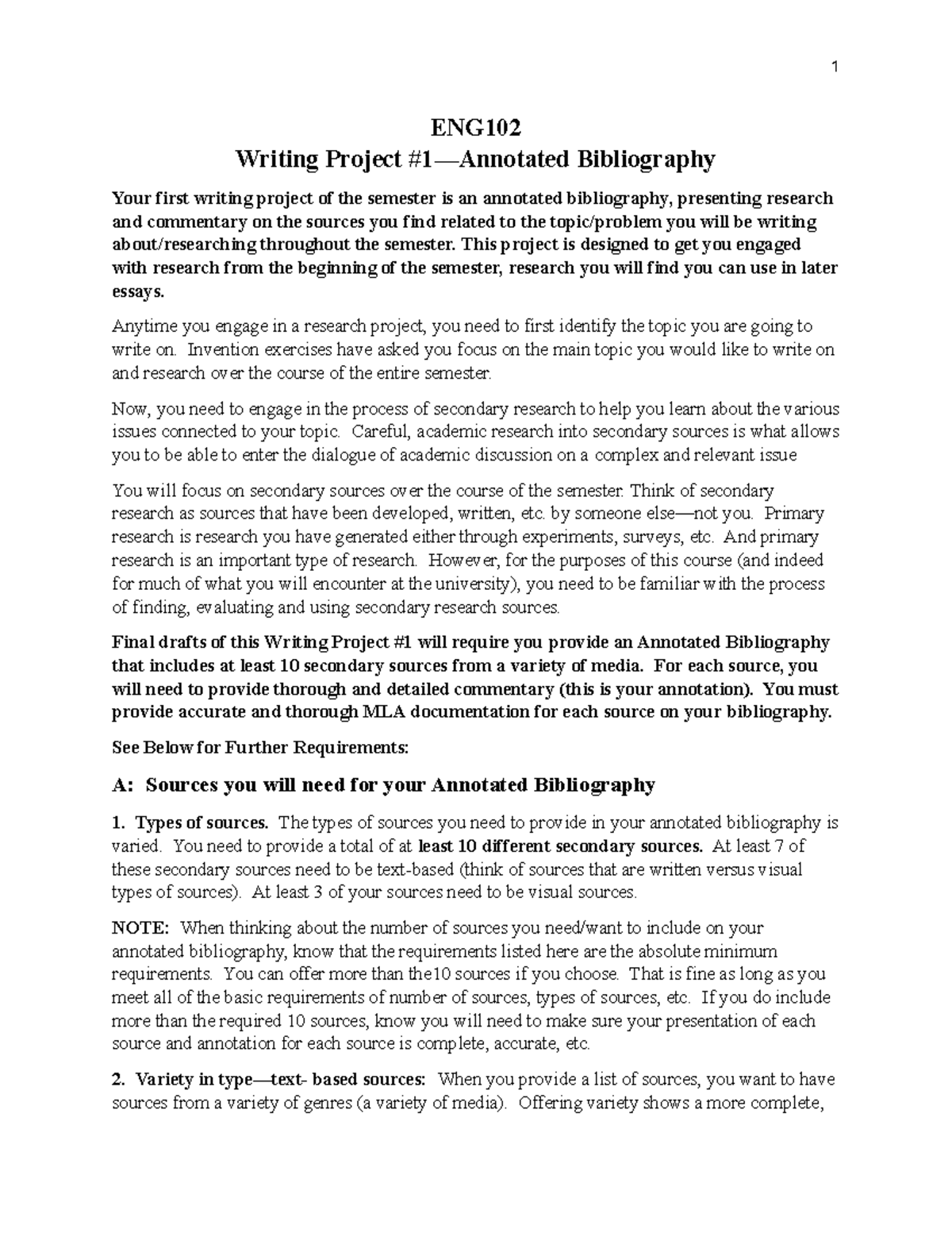 ENG10 Writing Project #1: Comprehensive Annotated Bibliography Guide ...