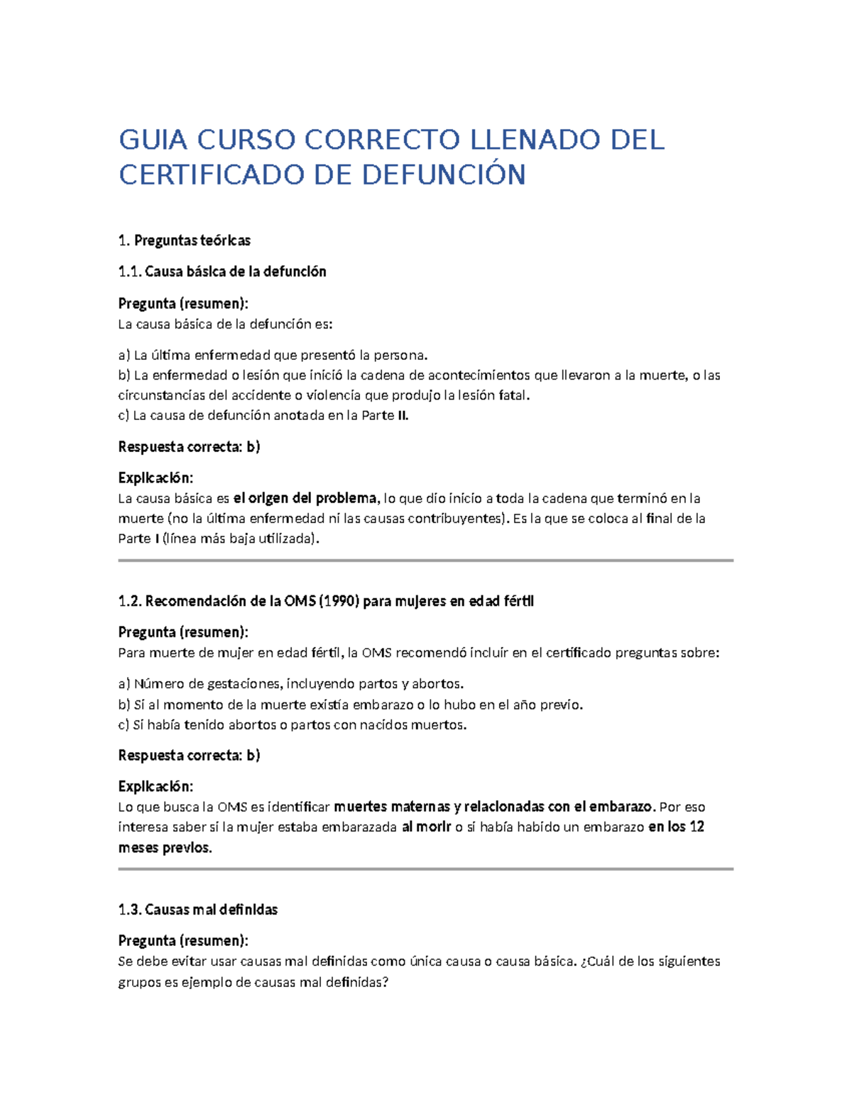 GUÍA CURSO Correcto Llenado del Certificado de Defunción - Document Preview