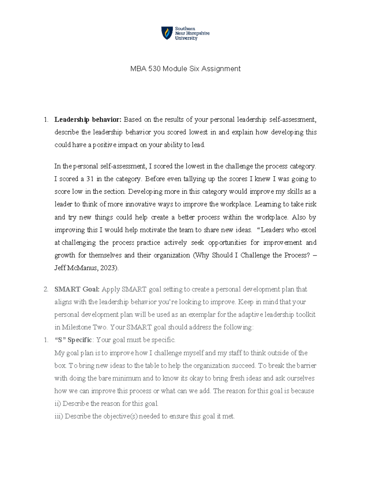 MBA 530 Module Six Leadership Behavior Development Assignment - Studocu