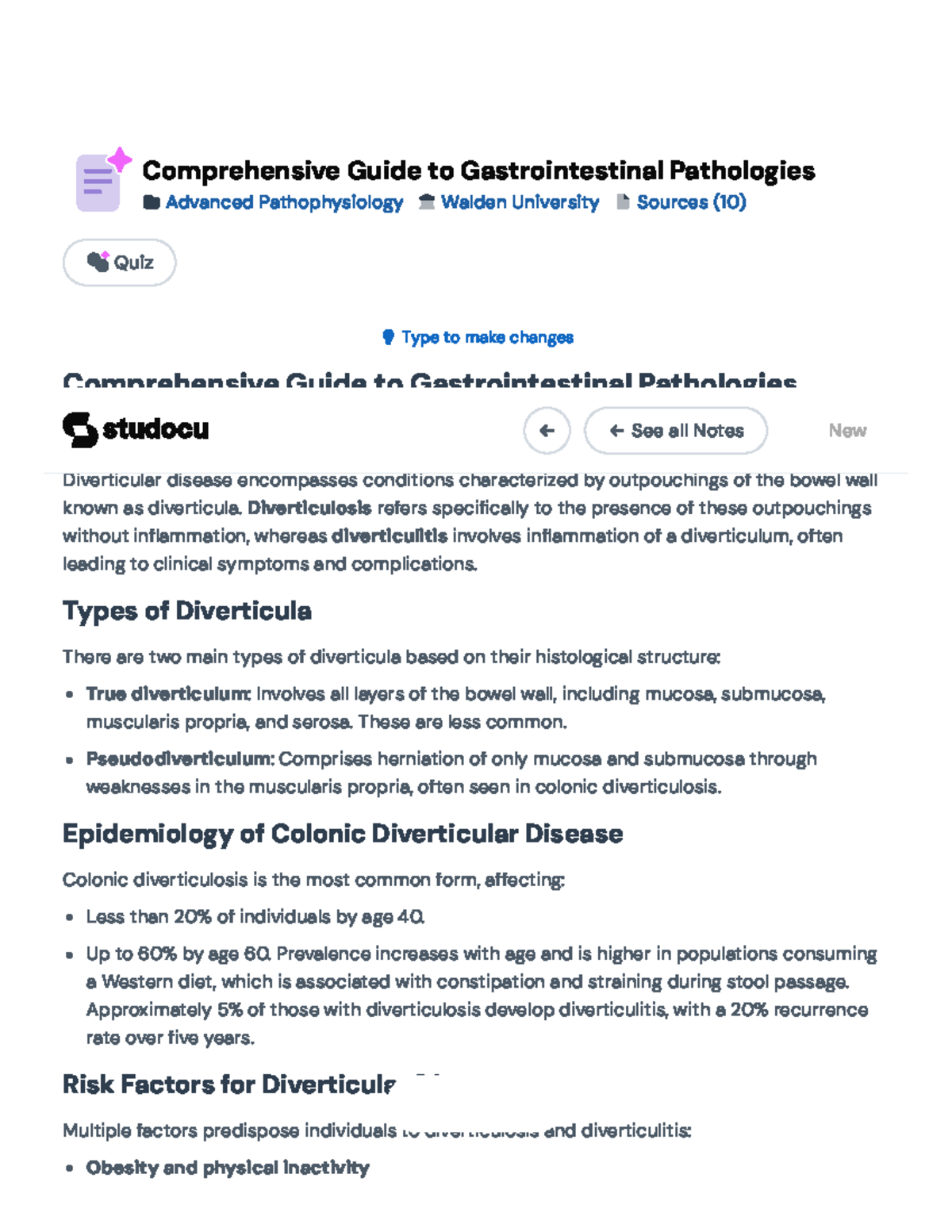 Advanced Pathophysiology (APSY 601) GI Pathologies Study Guide - Studocu