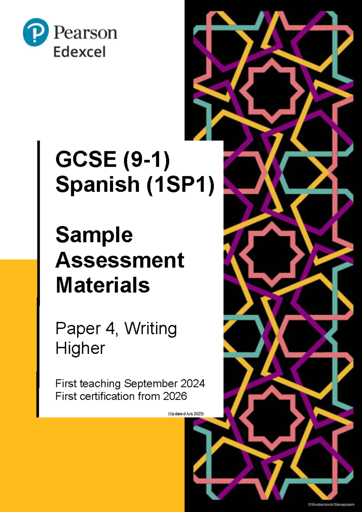 GCSE Spanish (1SP1) Sample Assessment Materials Paper 4 Writing Higher ...
