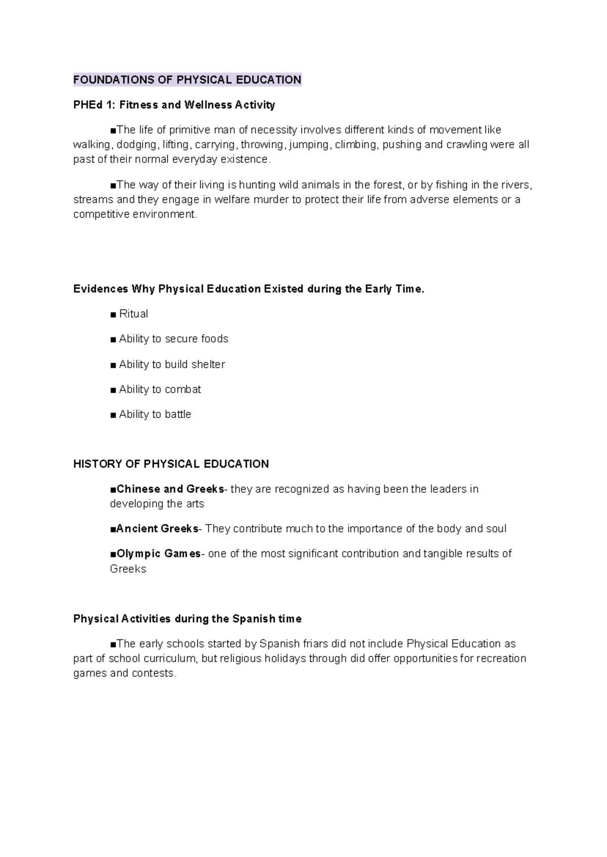 Physical Education Prelim Notes - FOUNDATIONS OF PHYSICAL EDUCATION ...