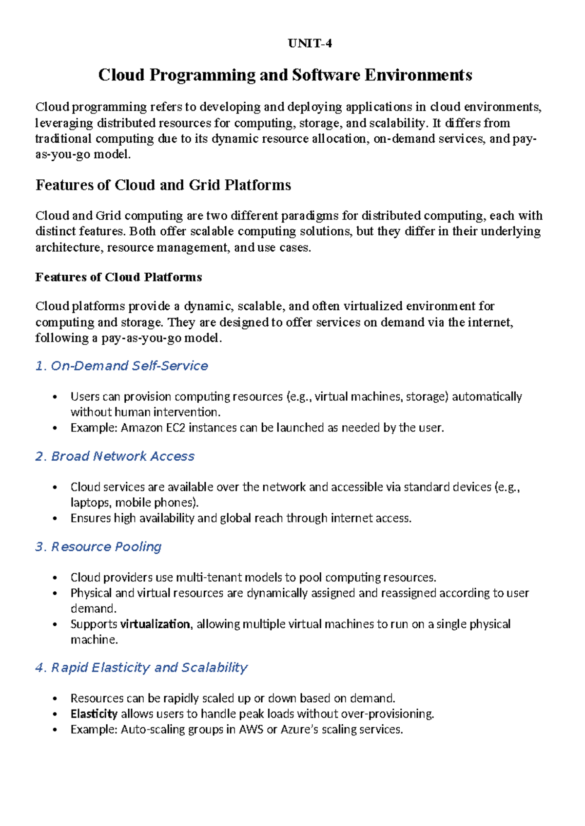 UNIT4 Cloud Programming: Features, Models, and Services Overview - Studocu