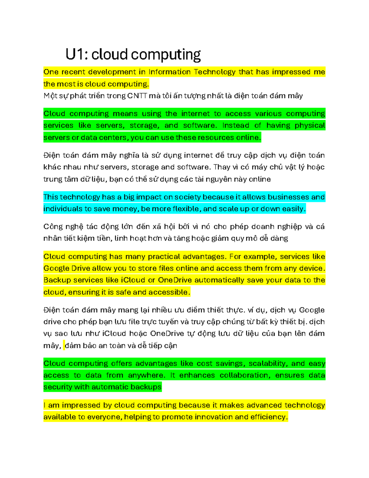 U1: Cloud Computing Overview and Its Impact on Society - Studocu