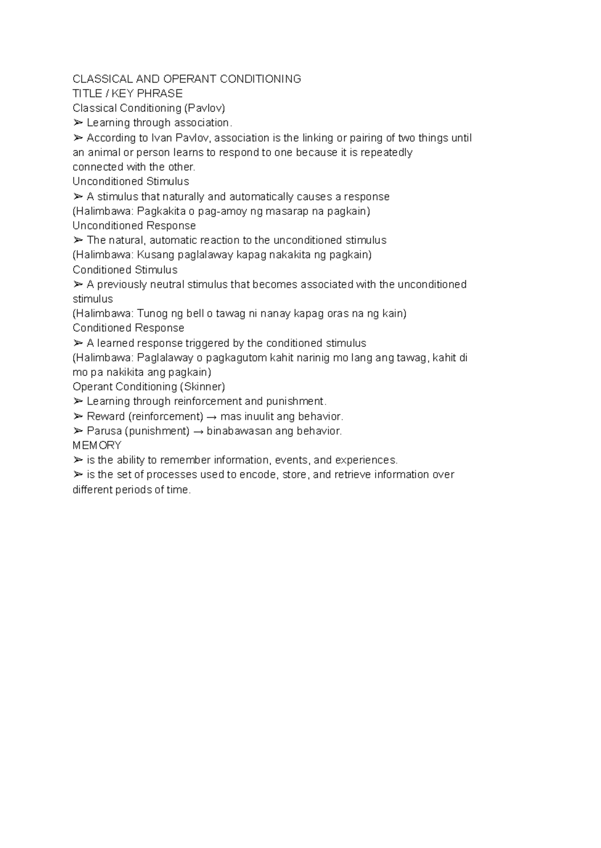 ITP 101 - Classical and Operant Conditioning Overview - Studocu