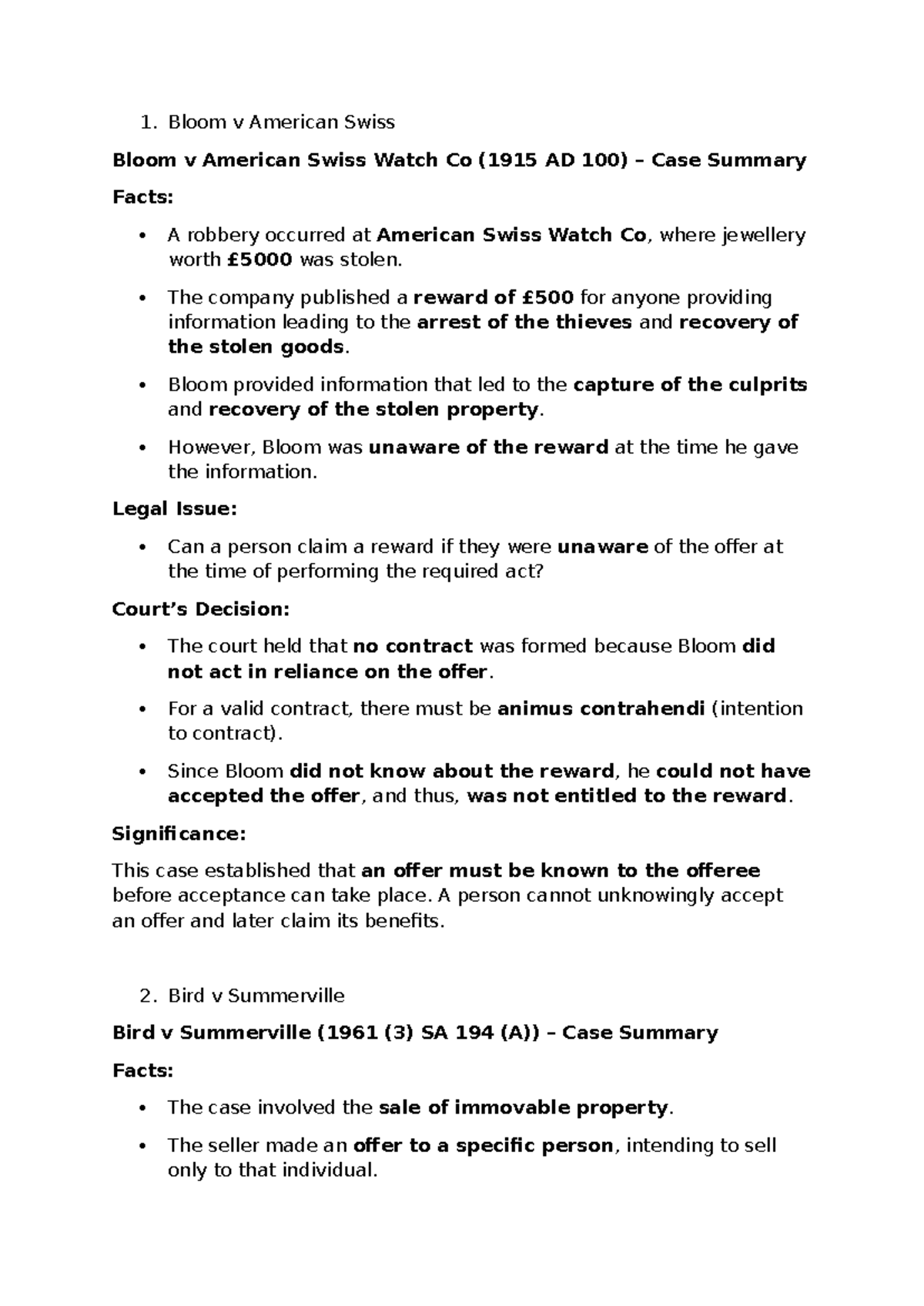 Contract Case Law: Key Cases and Principles Explained (LAW 101) - Studocu
