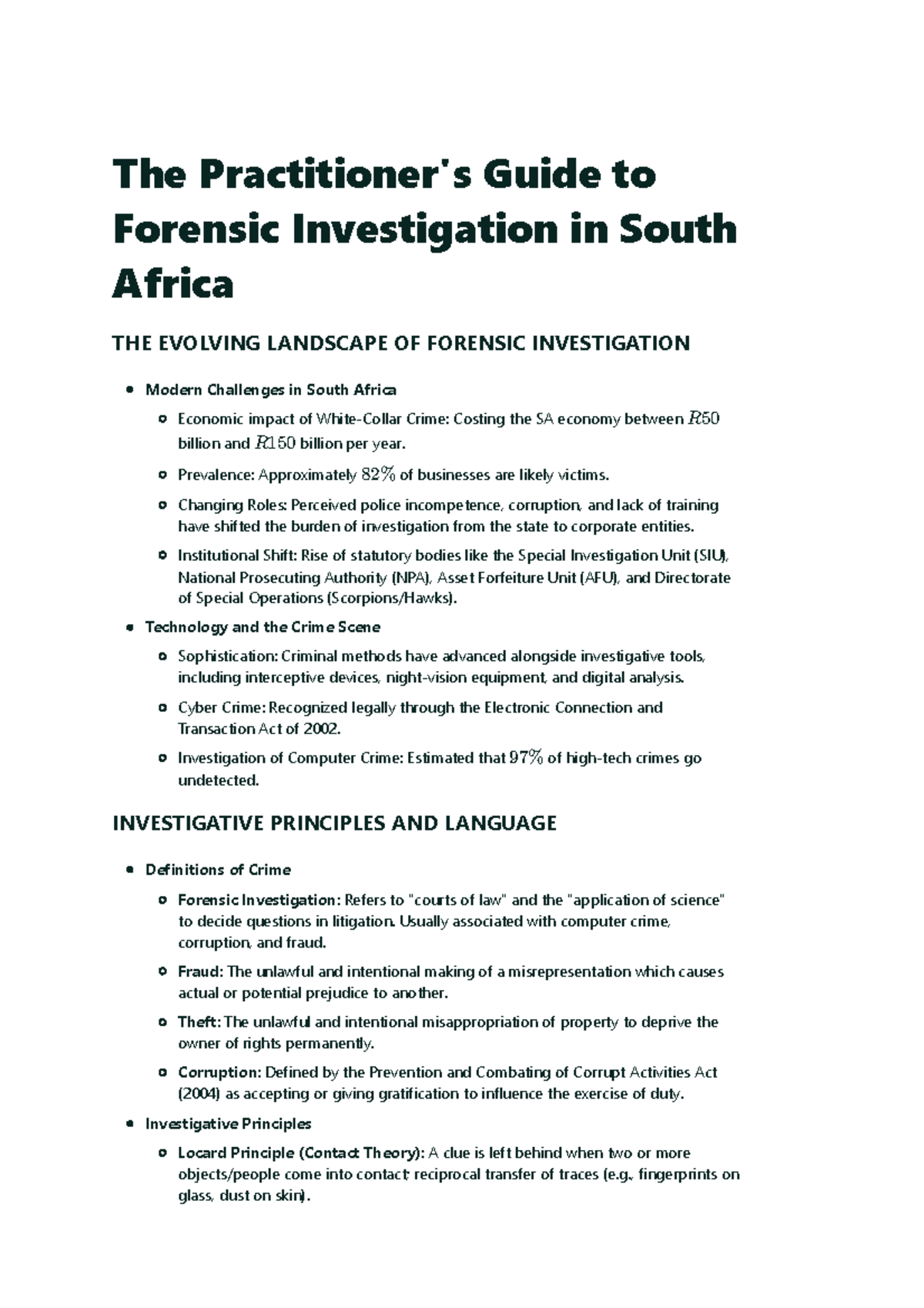 Forensic Investigation in South Africa: A Practitioner's Guide - Studocu