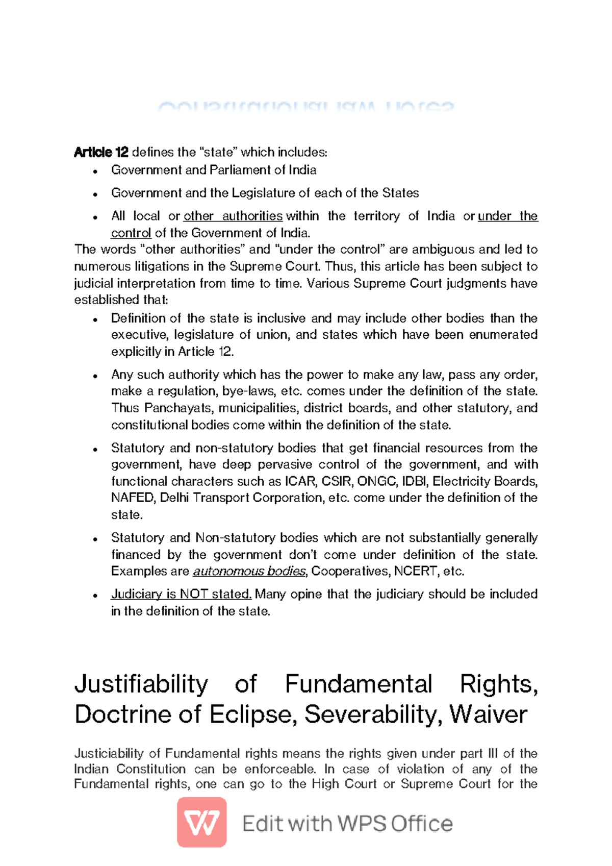 Constitutional Law Notes: Key Concepts and Judicial Interpretations ...