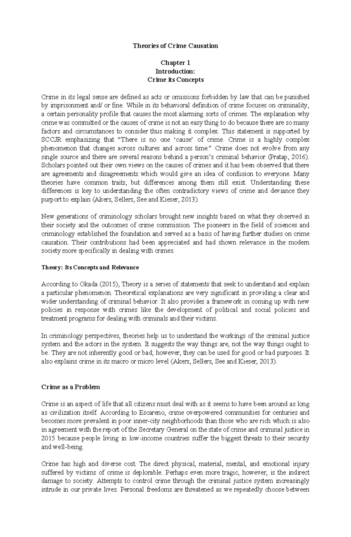 Theories of Crime Causation: Chapter 1 Overview and Key Concepts - Studocu