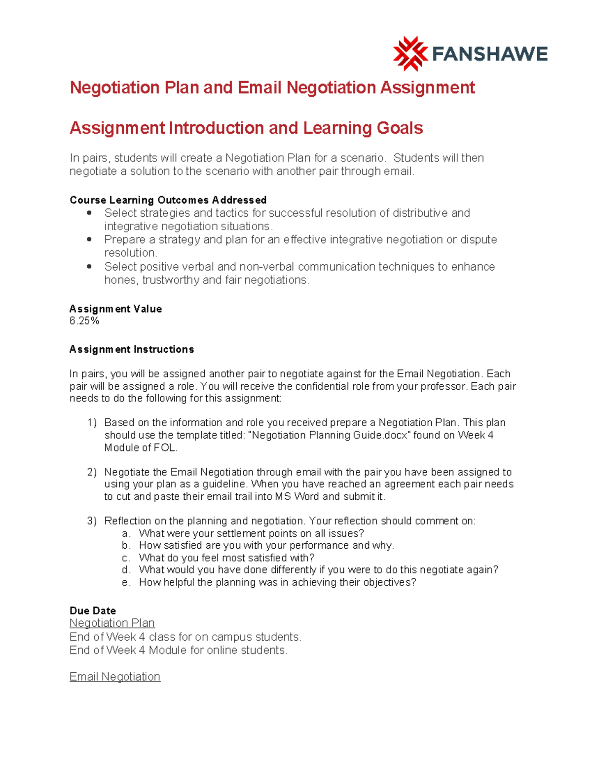 Week 4 & 5 Negotiation Plan and Email Assignment Overview - Studocu