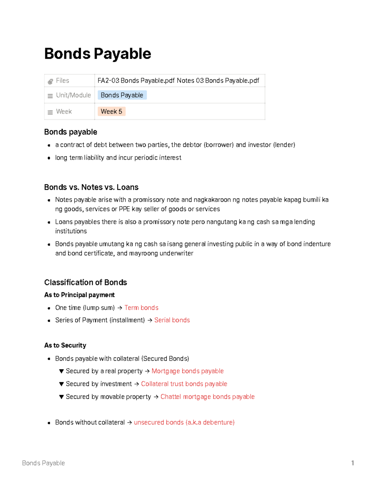 Bonds Payable Notes and Classifications - Week 5 Overview - Studocu
