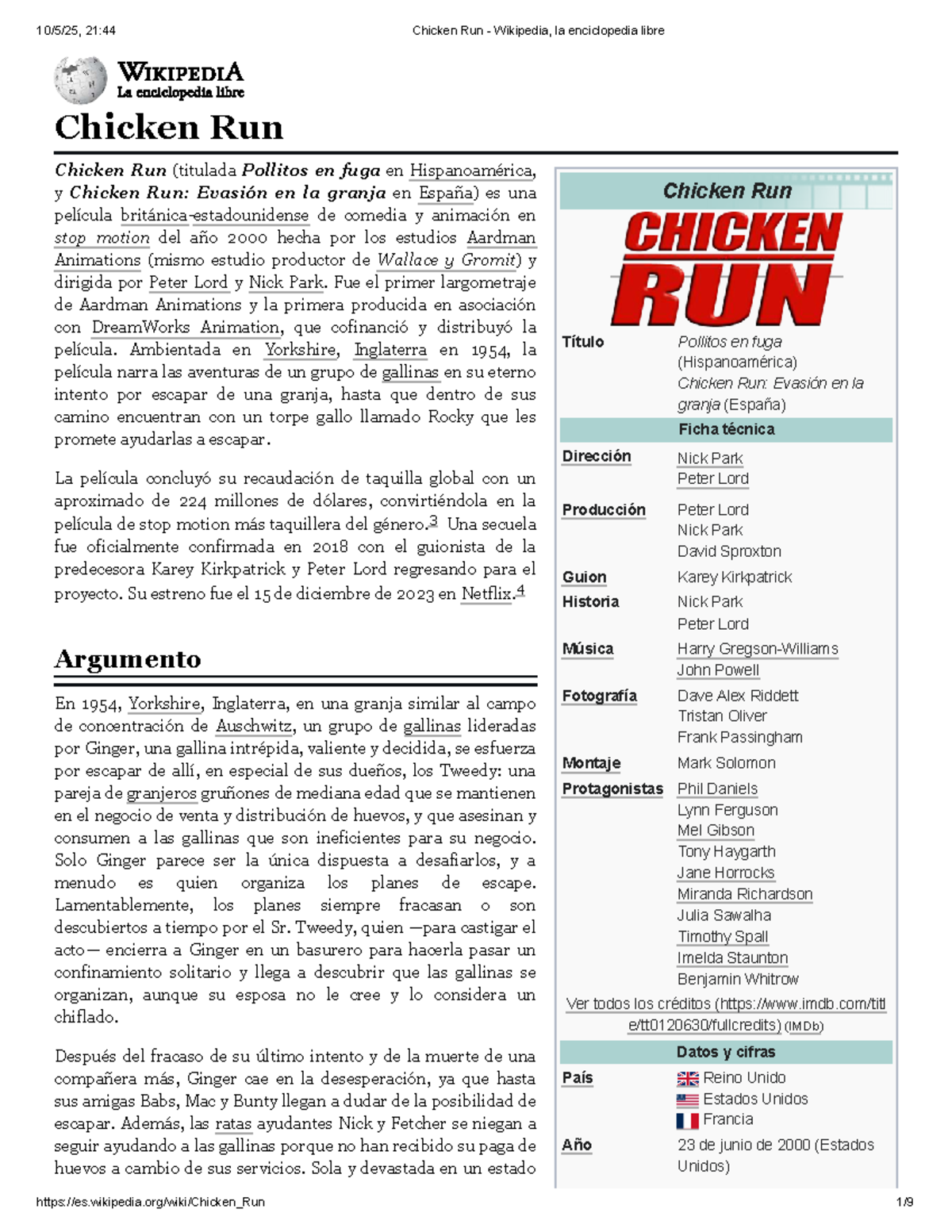 Chicken Run - Wikipedia, la enciclopedia libre - Chicken Run Título ...