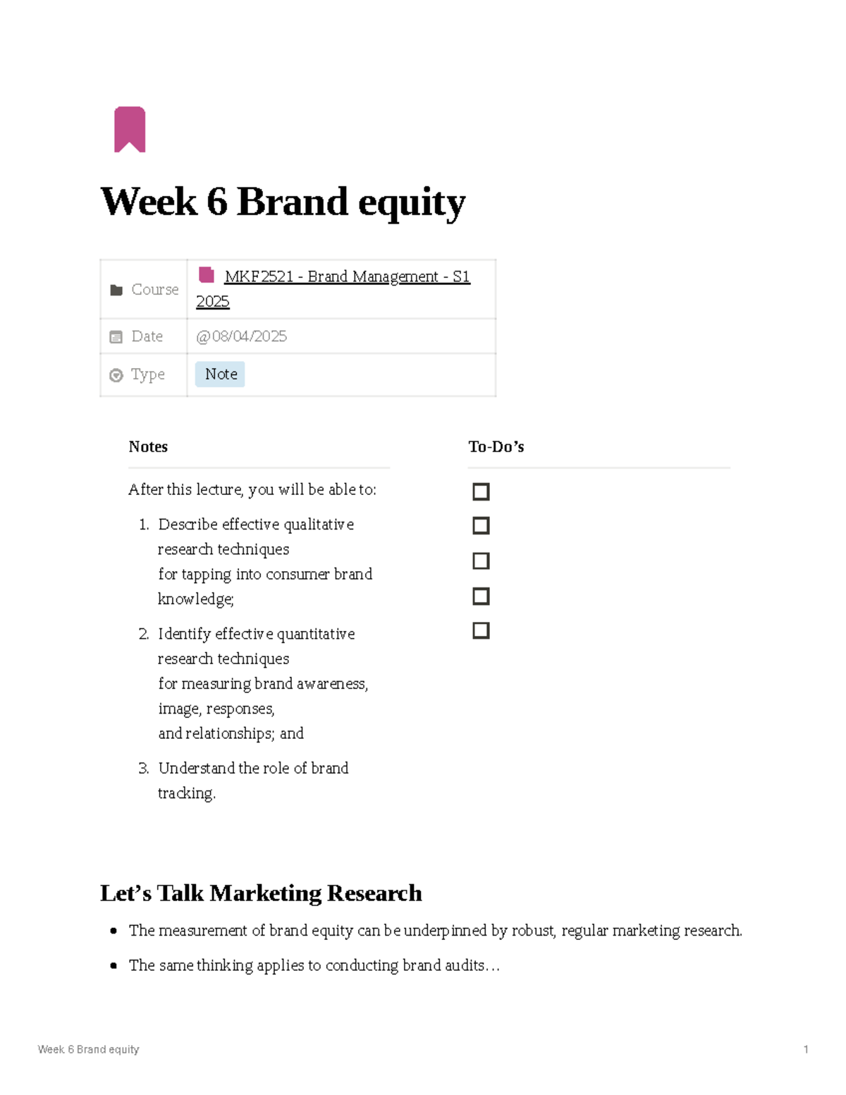 Week 6 Lecture Notes on Brand Equity - MKF2521 Brand Management - Studocu